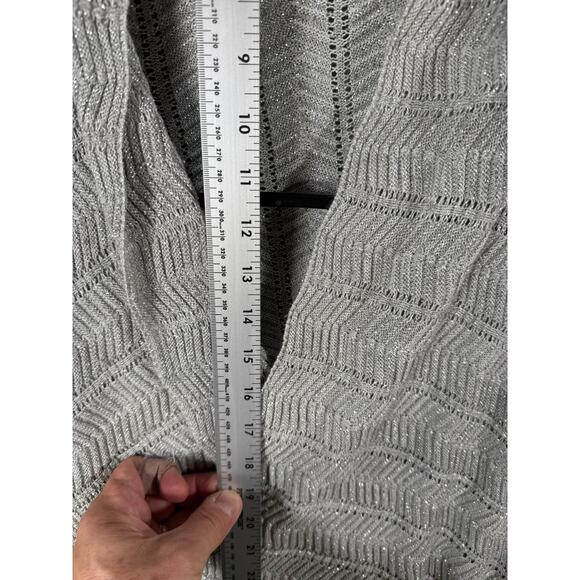 ANA A New Approach Silver Open Knit Cardigan Sweater XL Metallic Draped Hem - Picture 5 of 8